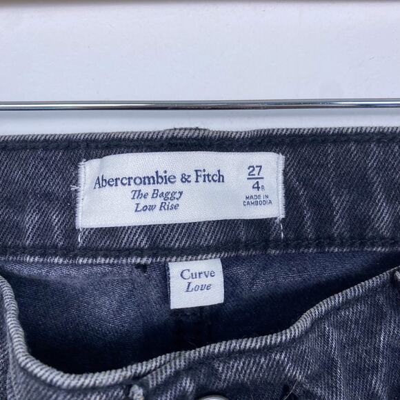 NWT Abercrombie & Fitch Low Rise Baggy Jean Black w/ Raw Hem 27 - Picture 6 of 11